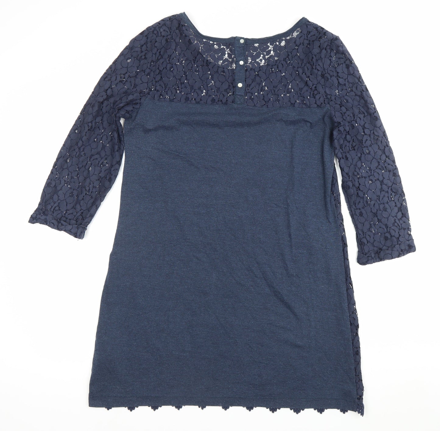 H&M Women’s Blue Lace Shift Dress Size 12 Scoop Neck 3/4 Sleeve
