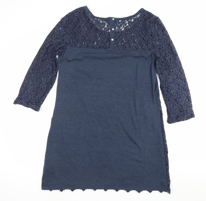 H&M Women’s Blue Lace Shift Dress Size 12 Scoop Neck 3/4 Sleeve