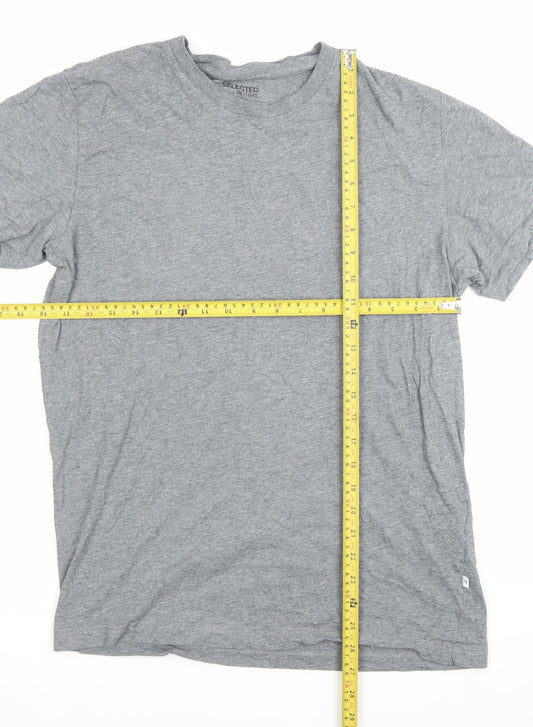 SELECTED HOMME Men's Grey Crew Neck Cotton T-Shirt Size M