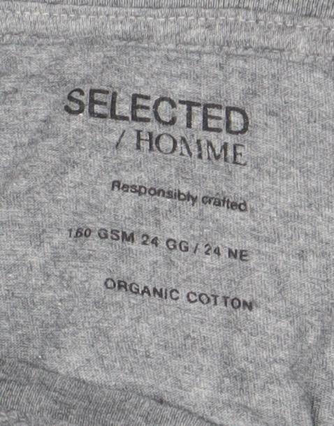 SELECTED HOMME Men's Grey Crew Neck Cotton T-Shirt Size M
