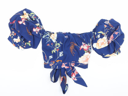 River Island Women’s Blue Floral Off Shoulder Cropped Blouse Size 8