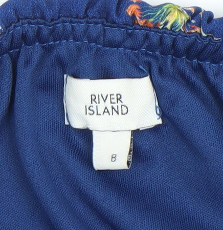 River Island Women’s Blue Floral Off Shoulder Cropped Blouse Size 8