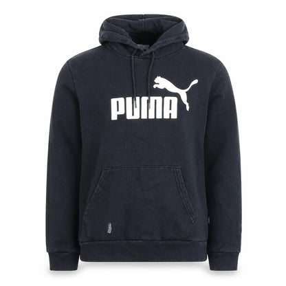 Front view of Puma boys’ black pullover hoodie m regular fit logo sportswear