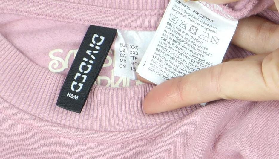 H&M Divided Womens Pink Graphic Sweatshirt Size 2XS Cotton Blend