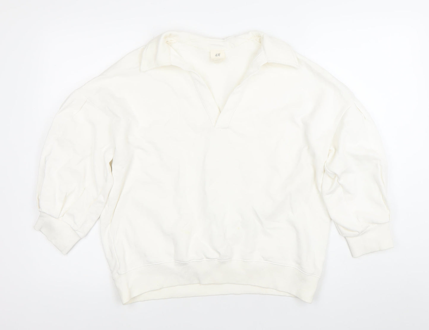 H&M Women’s White Collared Pullover Sweatshirt Size S Cotton