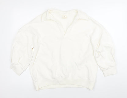 H&M Women’s White Collared Pullover Sweatshirt Size S Cotton
