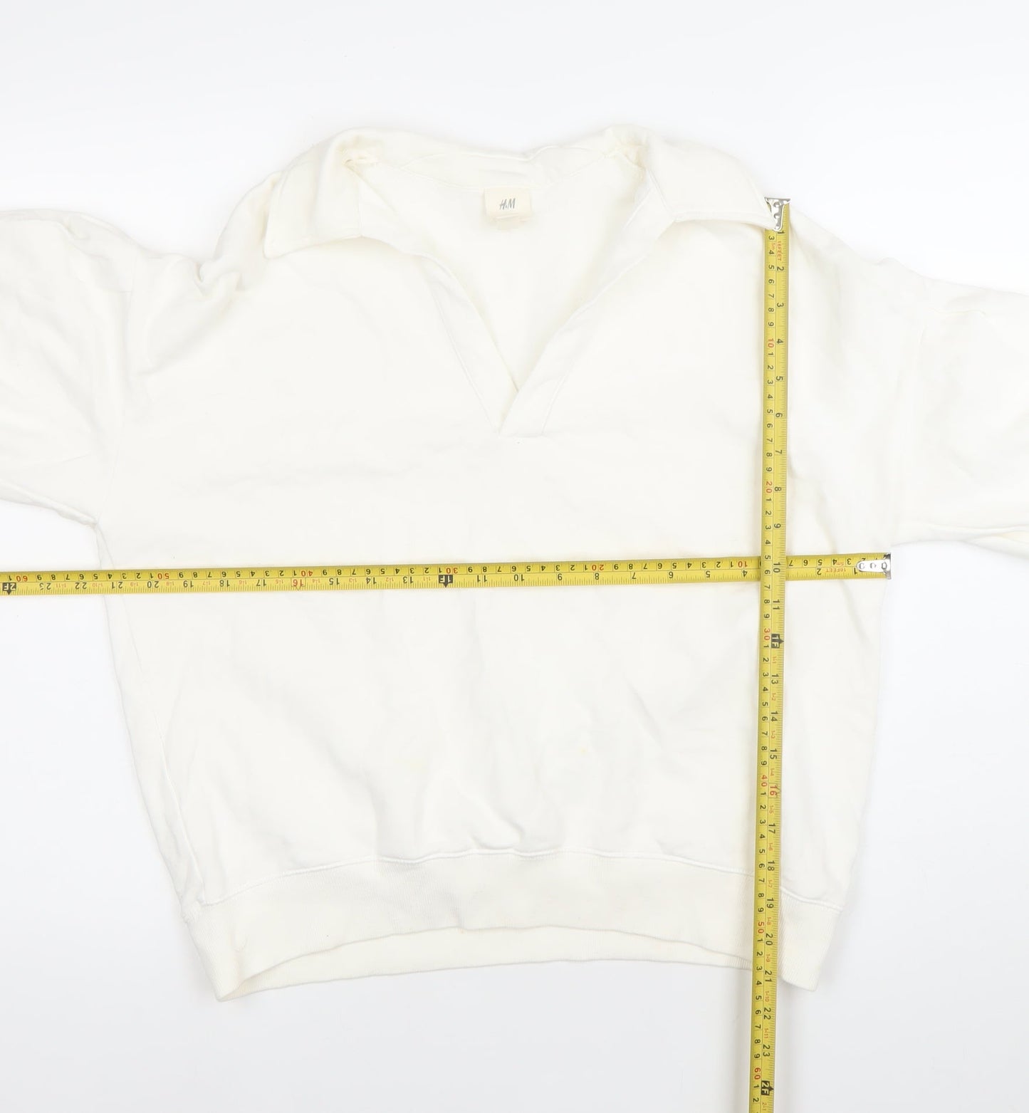 H&M Women’s White Collared Pullover Sweatshirt Size S Cotton