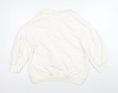 H&M Women’s White Collared Pullover Sweatshirt Size S Cotton