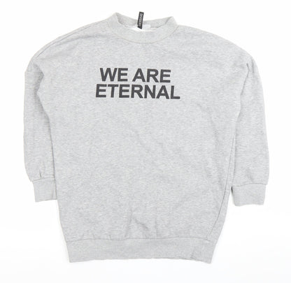 H&M Women’s Grey Pullover Sweatshirt Size 8 Graphic Print