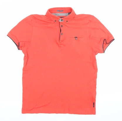 Ted Baker Men’s Red Cotton Polo Shirt Size M Button-Down Collar