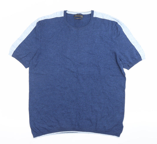 Marks and Spencer Men's Blue XL Crew Neck Cotton Blend T-Shirt