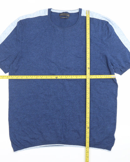 Marks and Spencer Men's Blue XL Crew Neck Cotton Blend T-Shirt
