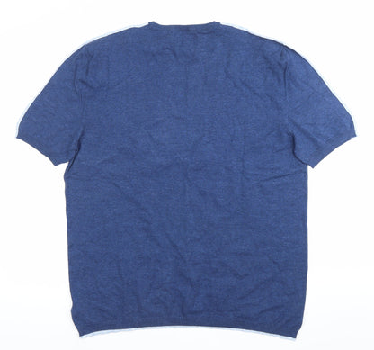 Marks and Spencer Men's Blue XL Crew Neck Cotton Blend T-Shirt