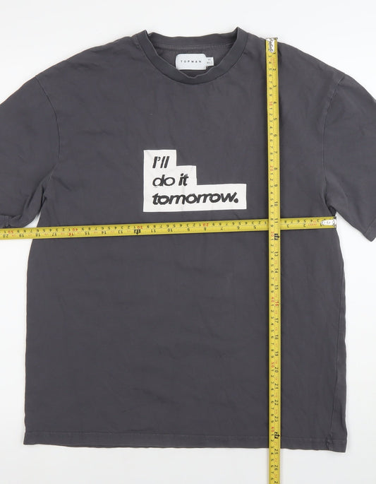 Topman Men’s Grey XS Graphic Crew Neck Short Sleeve T-Shirt