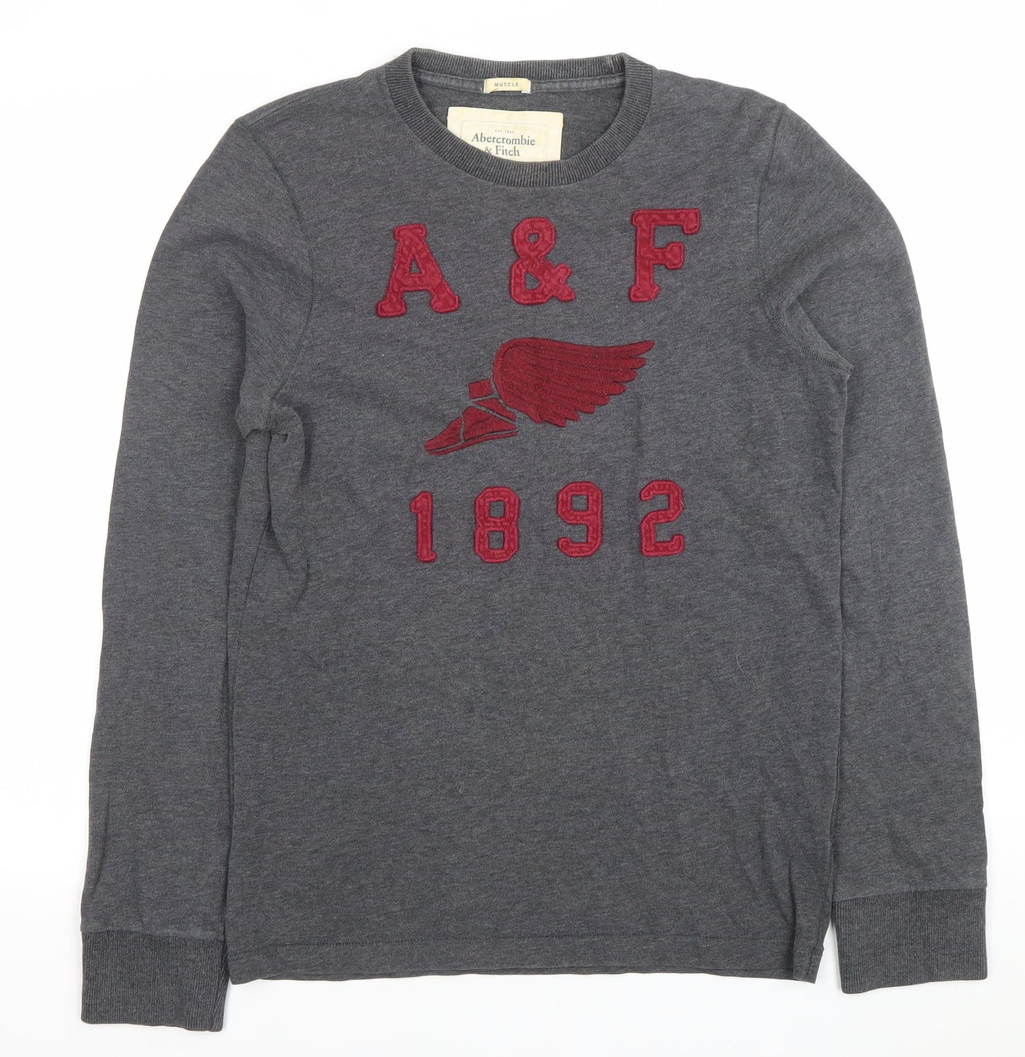 Abercrombie & Fitch Mens Grey M Pullover Sweatshirt Logo Embroidered