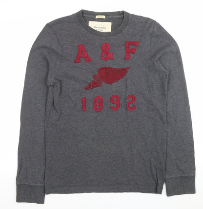 Abercrombie & Fitch Mens Grey M Pullover Sweatshirt Logo Embroidered