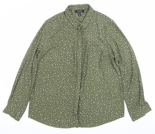 New Look Women Green Polka Dot Long Sleeve Button-Up Shirt Size 12