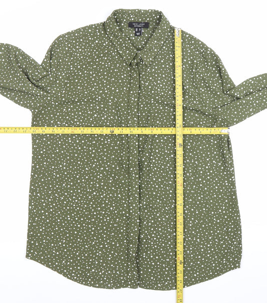 New Look Women Green Polka Dot Long Sleeve Button-Up Shirt Size 12