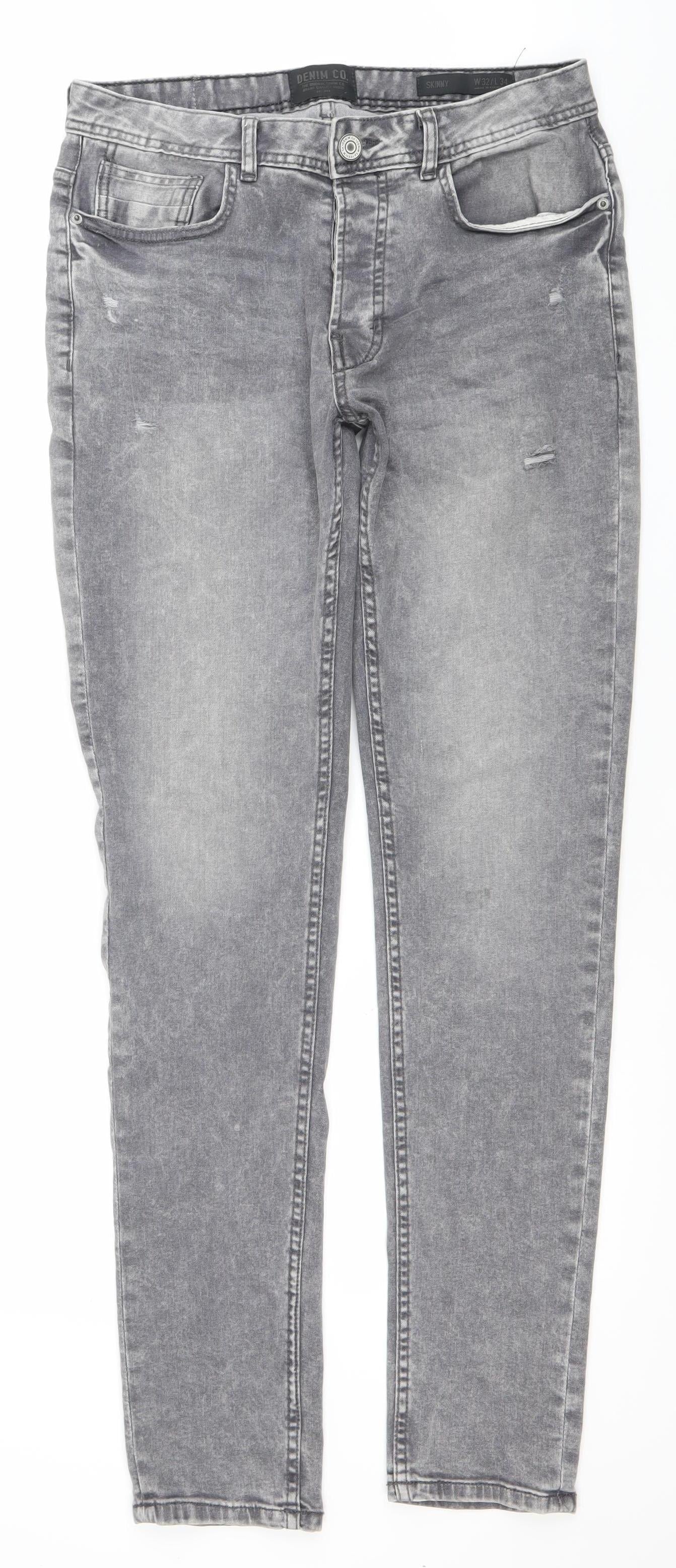 Denim Co. Mens Grey Skinny Slim Fit Jeans Size 36W 32L