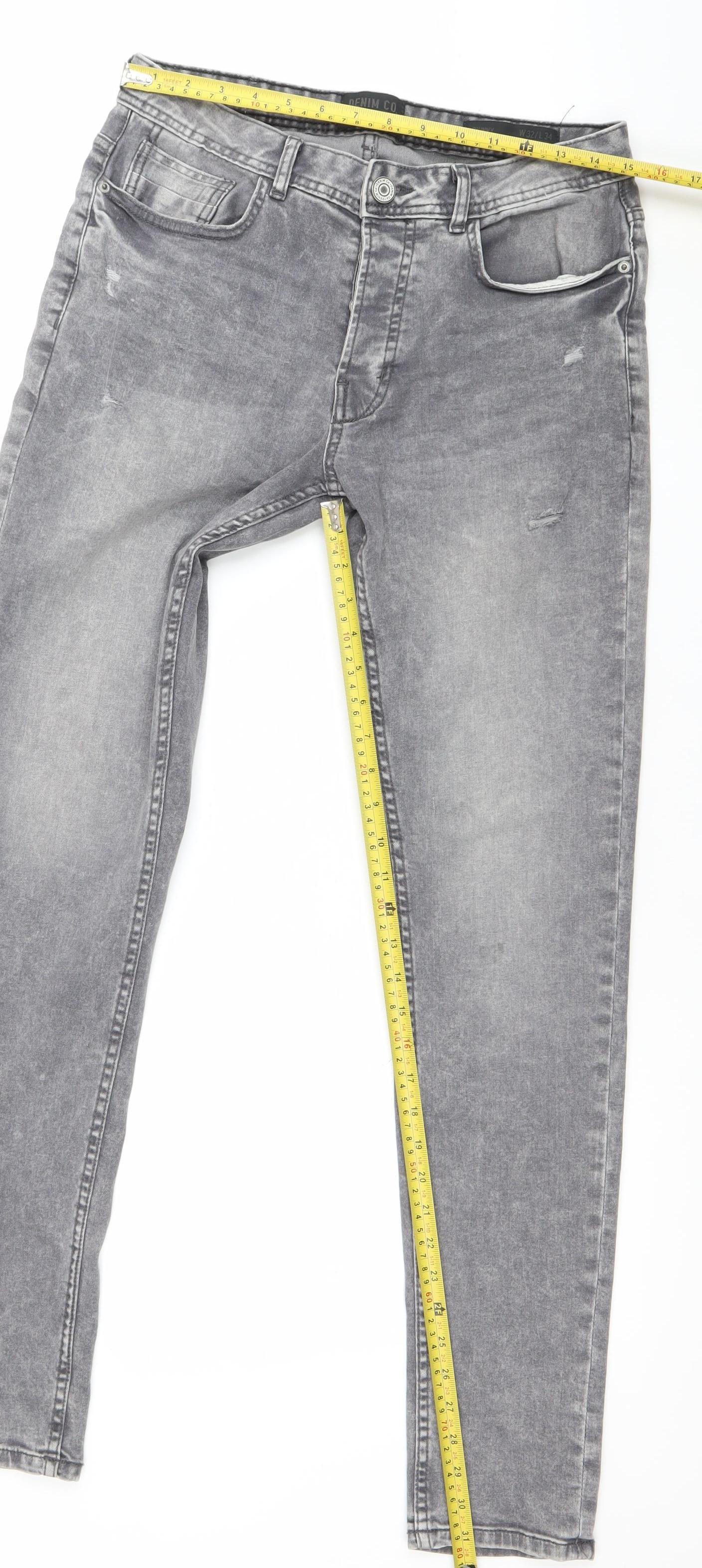 Denim Co. Mens Grey Skinny Slim Fit Jeans Size 36W 32L