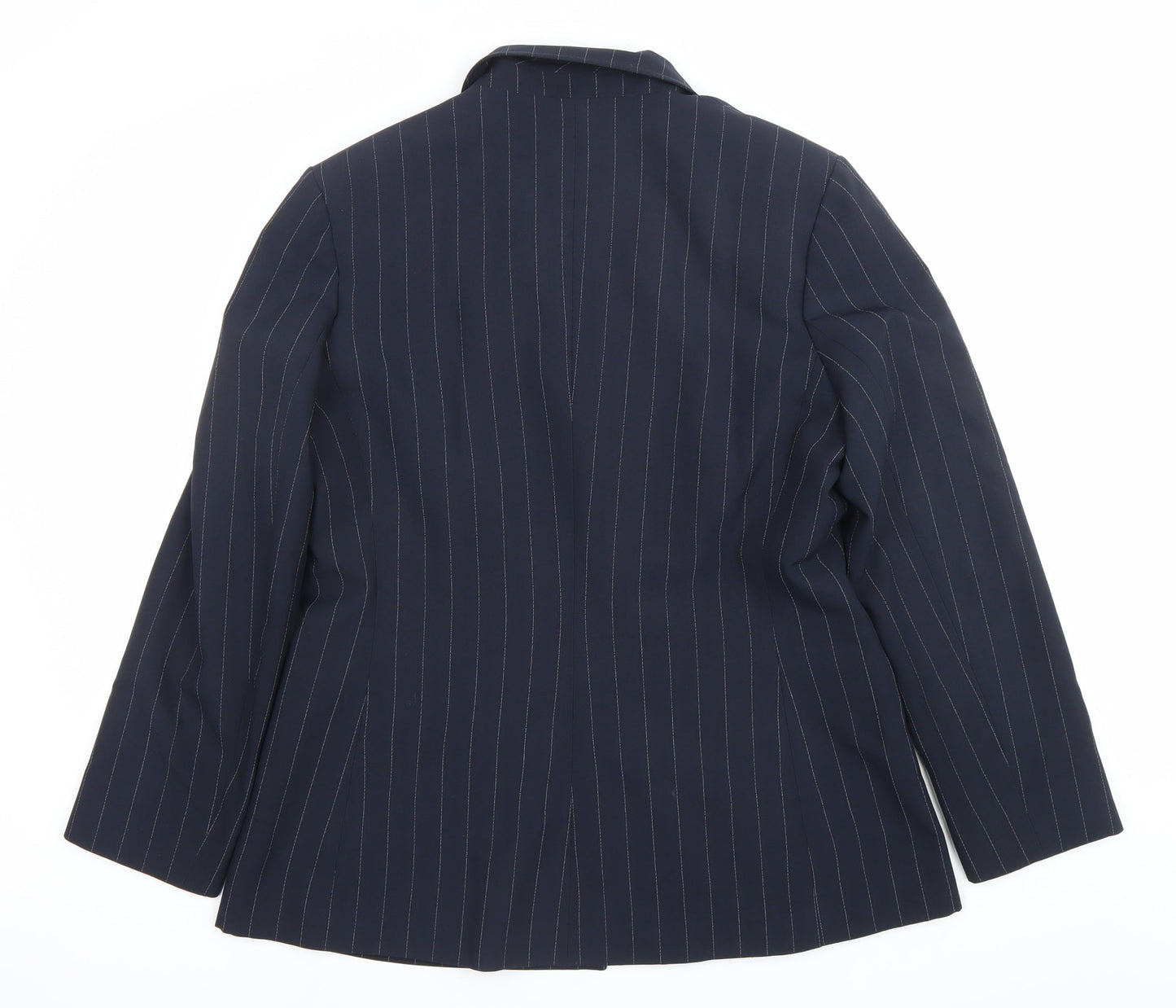 Marks and Spencer Women Blue Pinstripe Blazer Size 16 Classic Fit