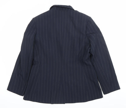 Marks and Spencer Women Blue Pinstripe Blazer Size 16 Classic Fit