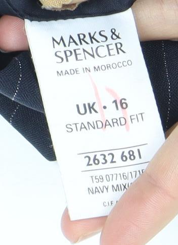 Marks and Spencer Women Blue Pinstripe Blazer Size 16 Classic Fit