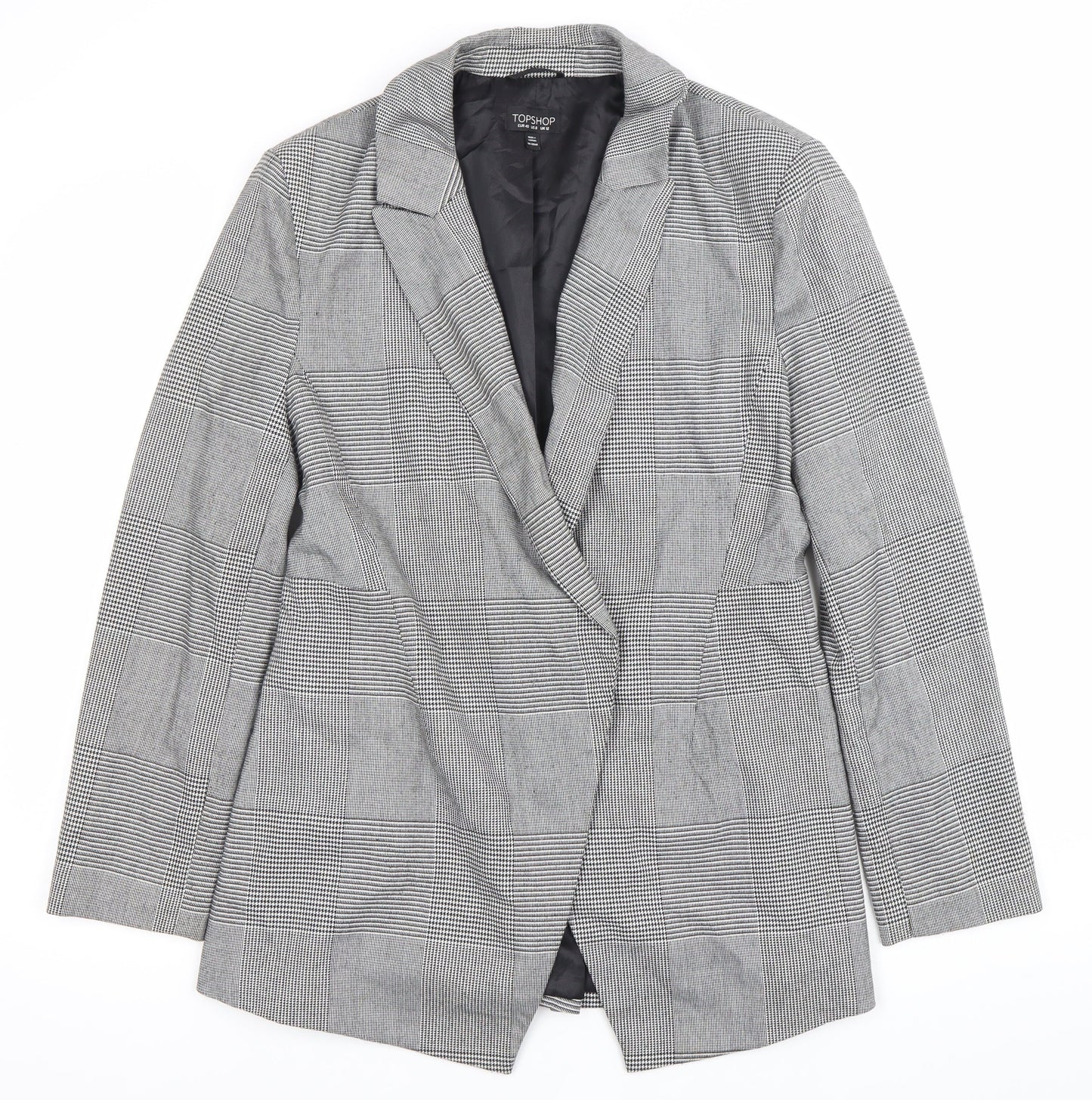 Topshop Women’s Grey Check Blazer Size 12 Single Breasted Jacket