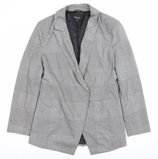 Topshop Women’s Grey Check Blazer Size 12 Single Breasted Jacket