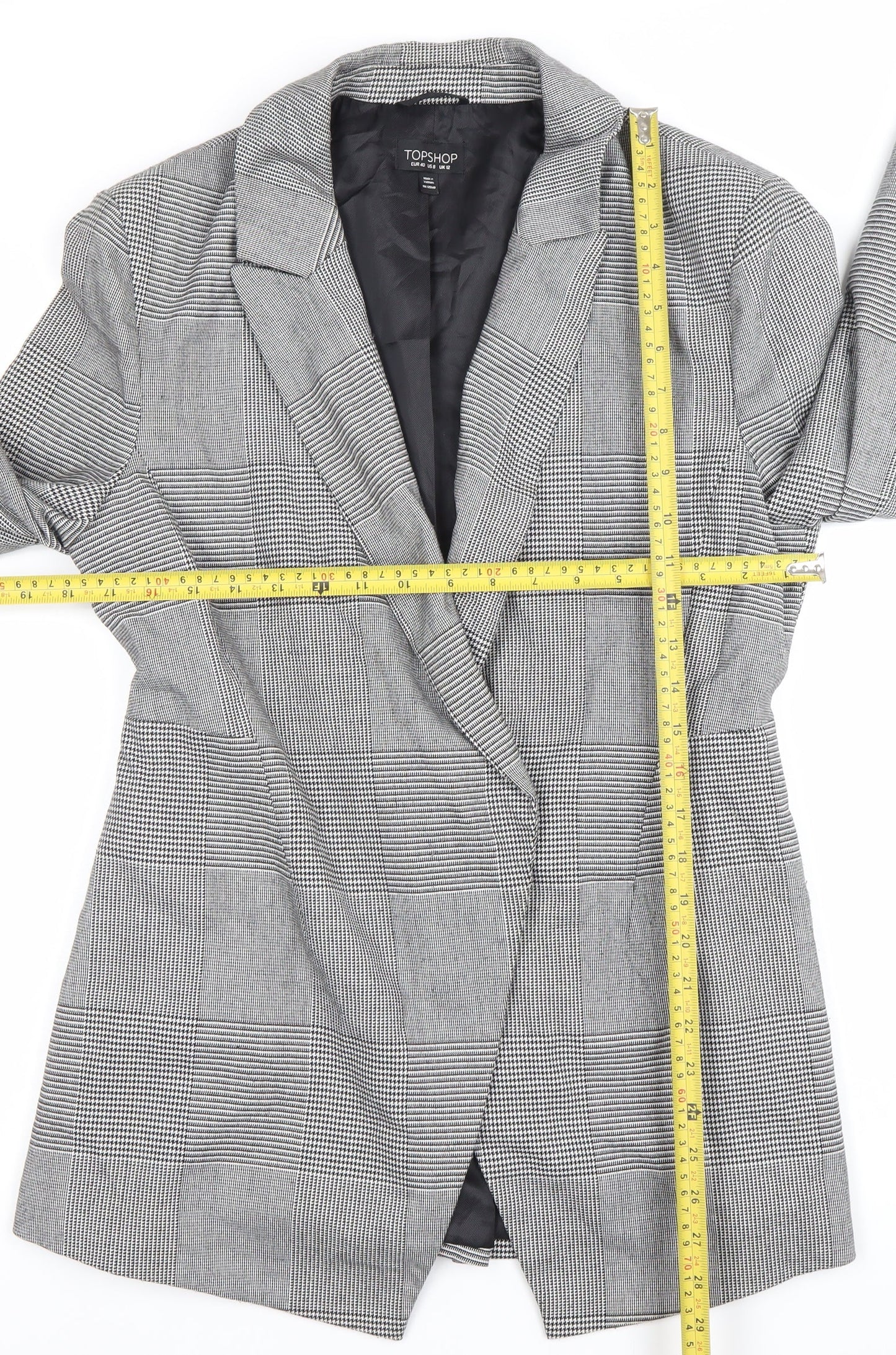 Topshop Women’s Grey Check Blazer Size 12 Single Breasted Jacket