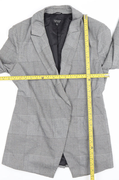 Topshop Women’s Grey Check Blazer Size 12 Single Breasted Jacket