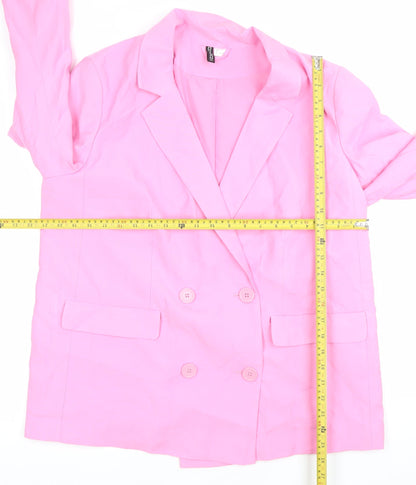 H&M Women Pink Double-Breasted Blazer Jacket L Notch Lapel Workwear