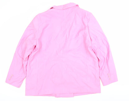 H&M Women Pink Double-Breasted Blazer Jacket L Notch Lapel Workwear