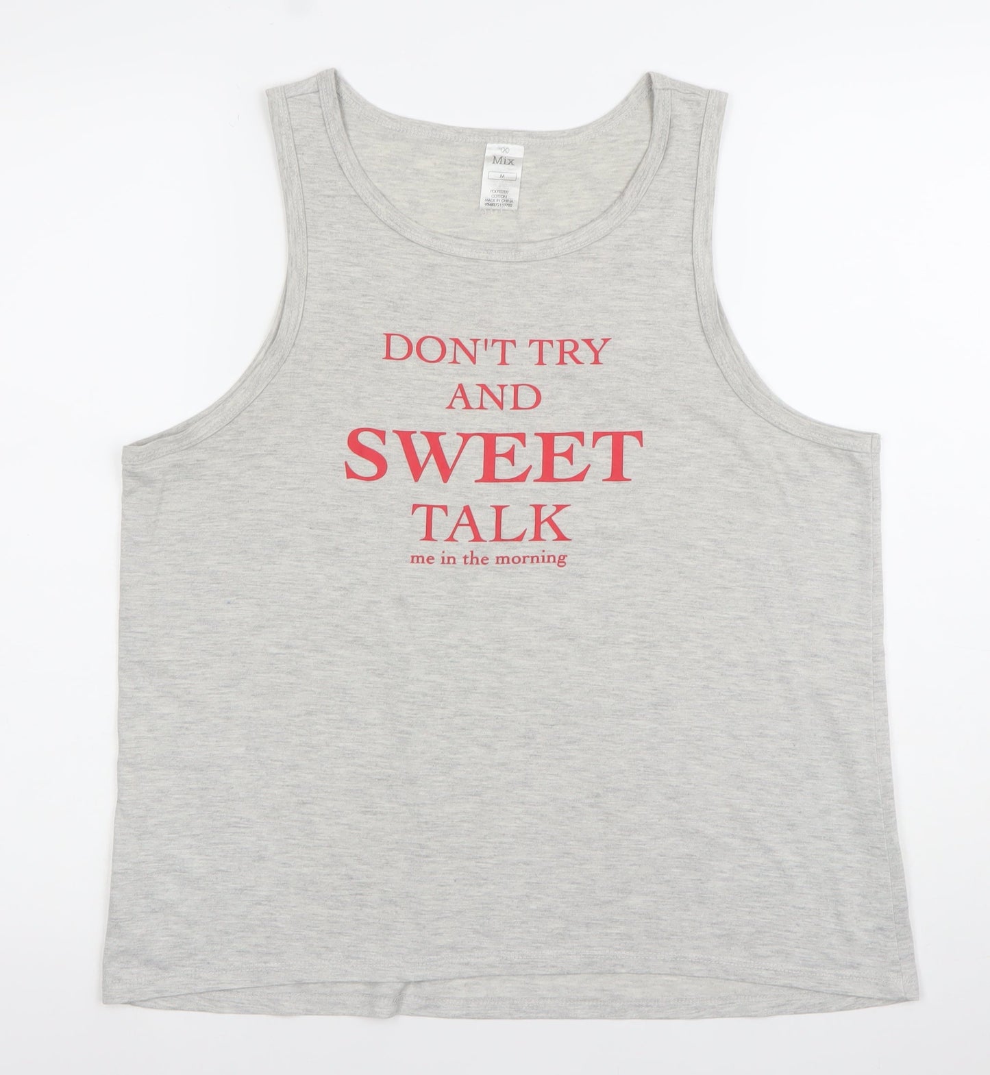 Mix Womens Grey Tank Top Medium Scoop Neck Graphic Summer Casual