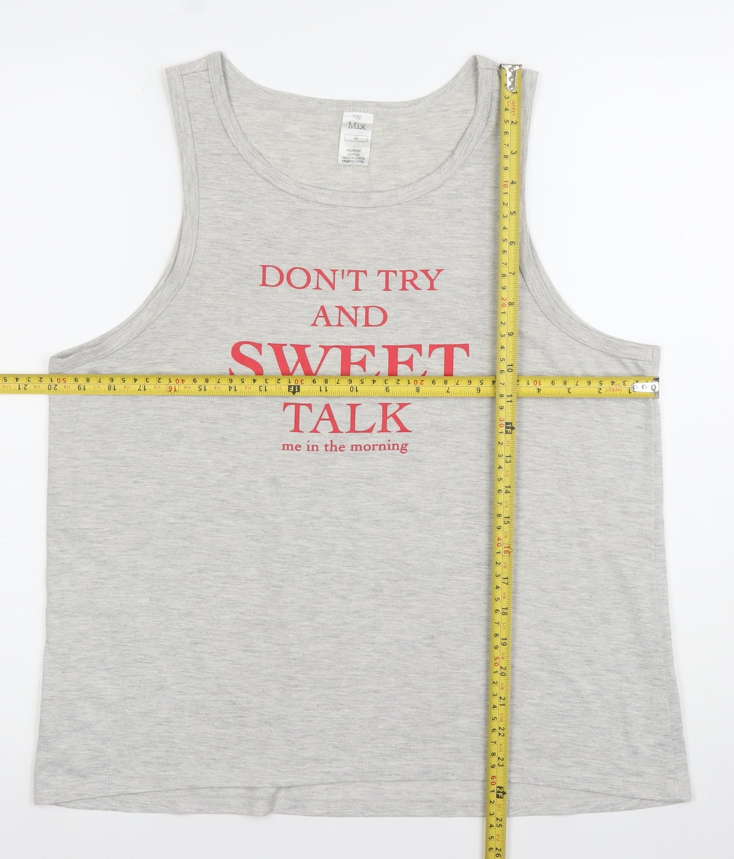 Mix Womens Grey Tank Top Medium Scoop Neck Graphic Summer Casual