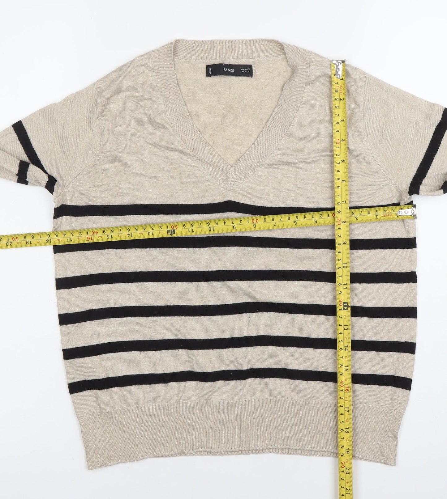 Womens UK Size S MNG Beige Basic T-Shirt