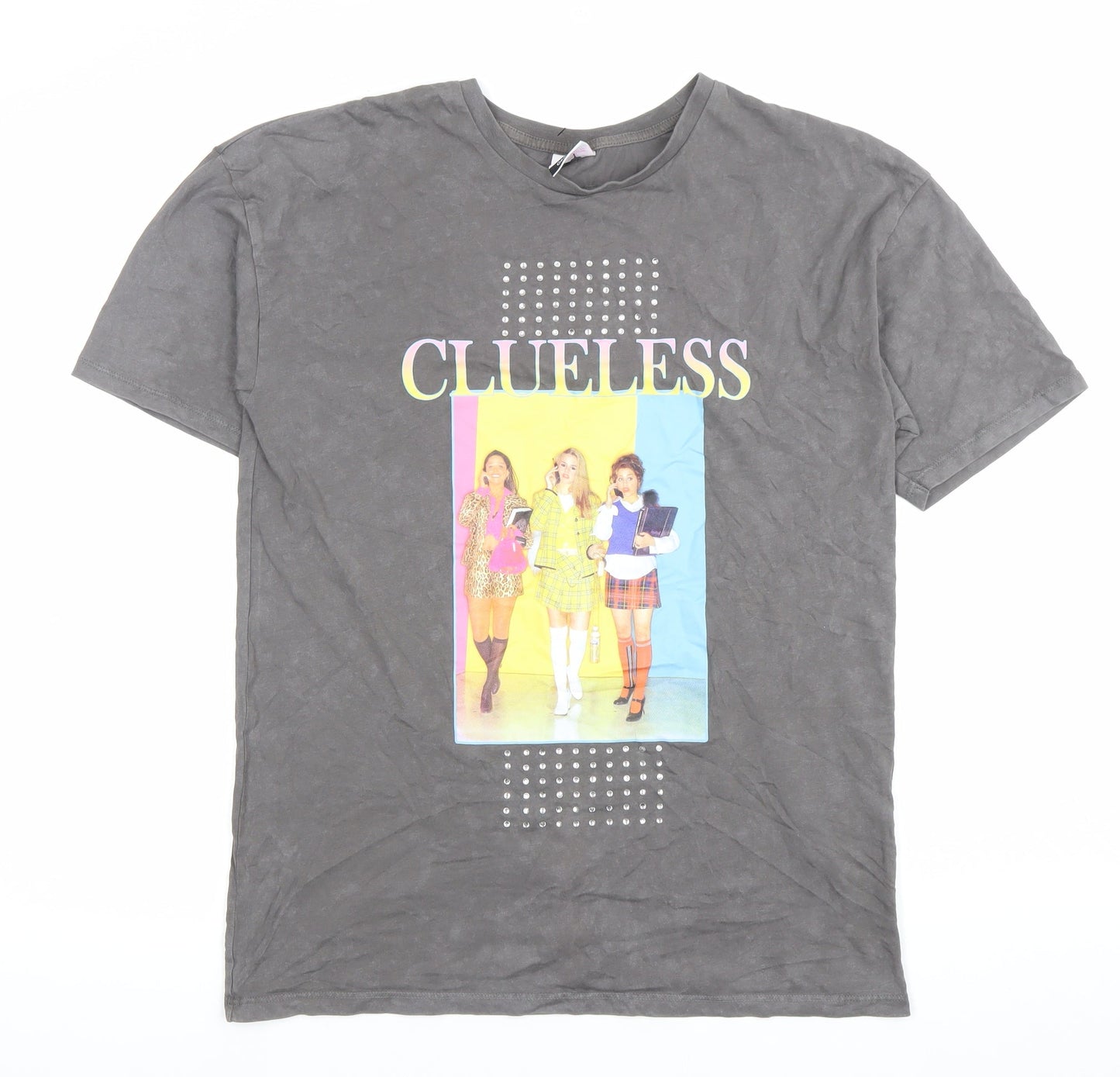 George Clueless Teens Grey Cotton Studded Graphic T-Shirt M 12-14Y