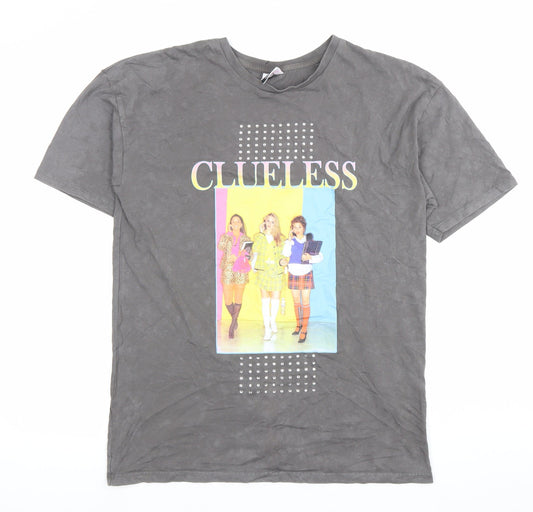 George Clueless Teens Grey Cotton Studded Graphic T-Shirt M 12-14Y