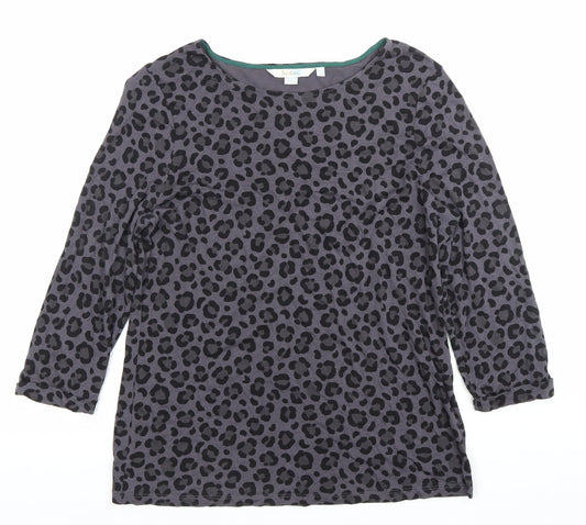 Boden Women Grey Leopard Print 3/4 Sleeve Cotton T-Shirt Size 12