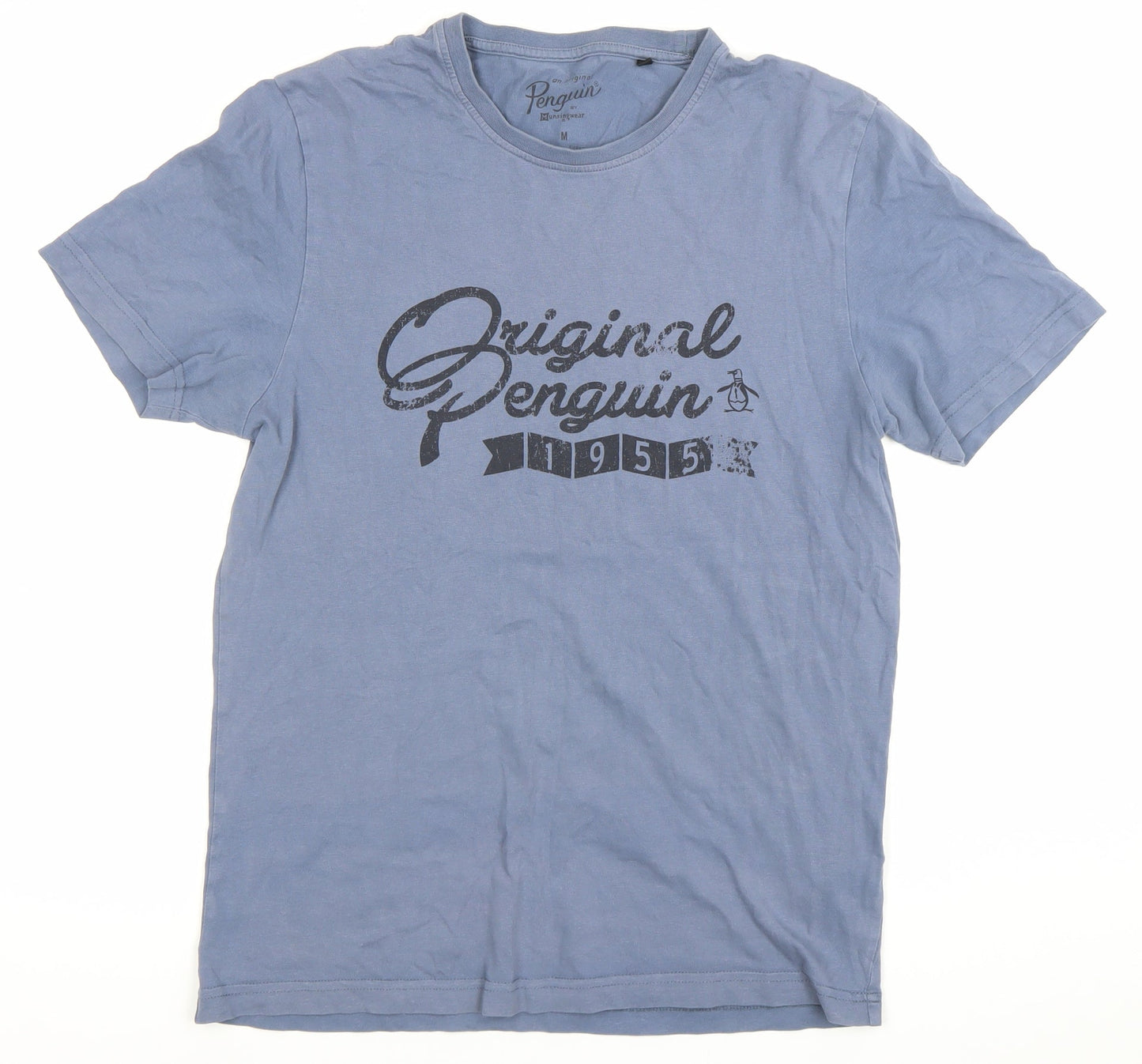 Penguin Men's Blue Crew Neck Graphic Logo Cotton T-Shirt Size M