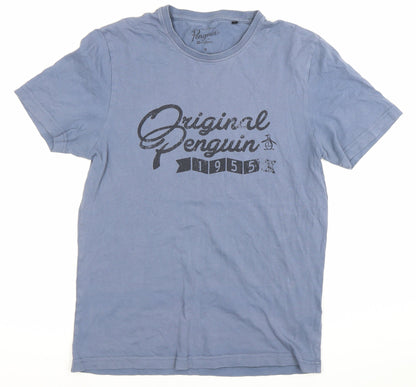 Penguin Men's Blue Crew Neck Graphic Logo Cotton T-Shirt Size M