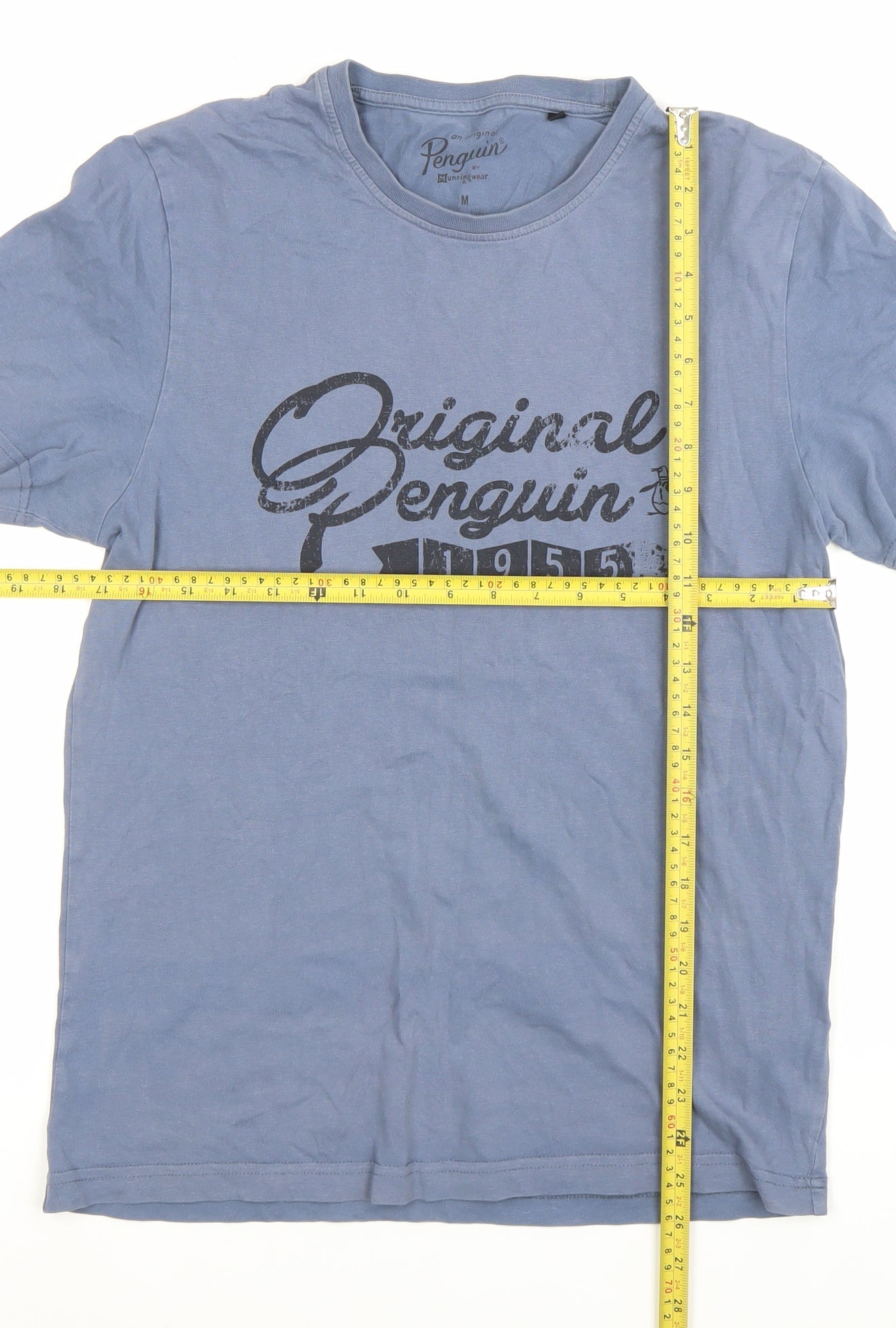 Penguin Men's Blue Crew Neck Graphic Logo Cotton T-Shirt Size M
