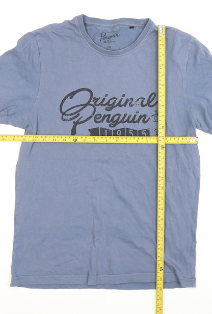 Penguin Men's Blue Crew Neck Graphic Logo Cotton T-Shirt Size M
