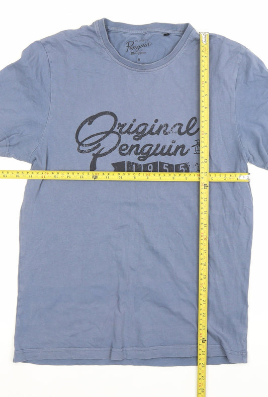 Penguin Men's Blue Crew Neck Graphic Logo Cotton T-Shirt Size M