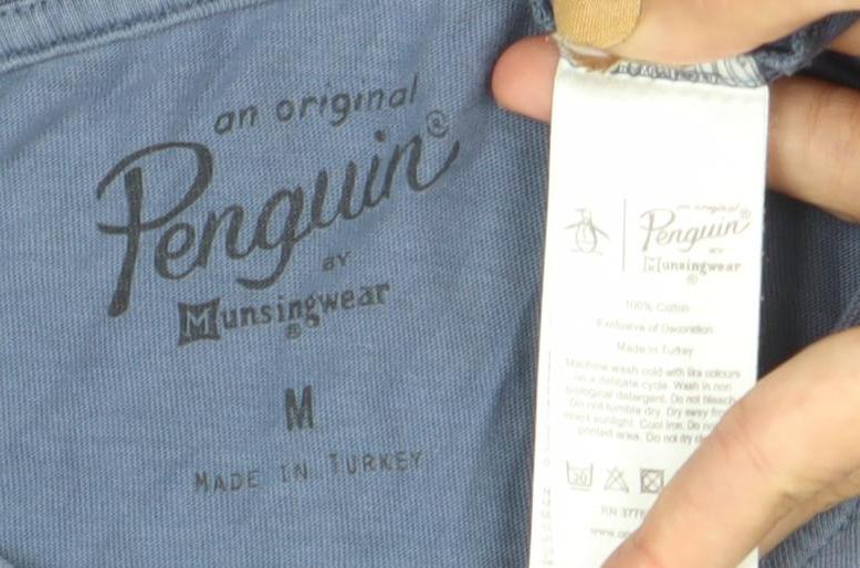 Penguin Men's Blue Crew Neck Graphic Logo Cotton T-Shirt Size M