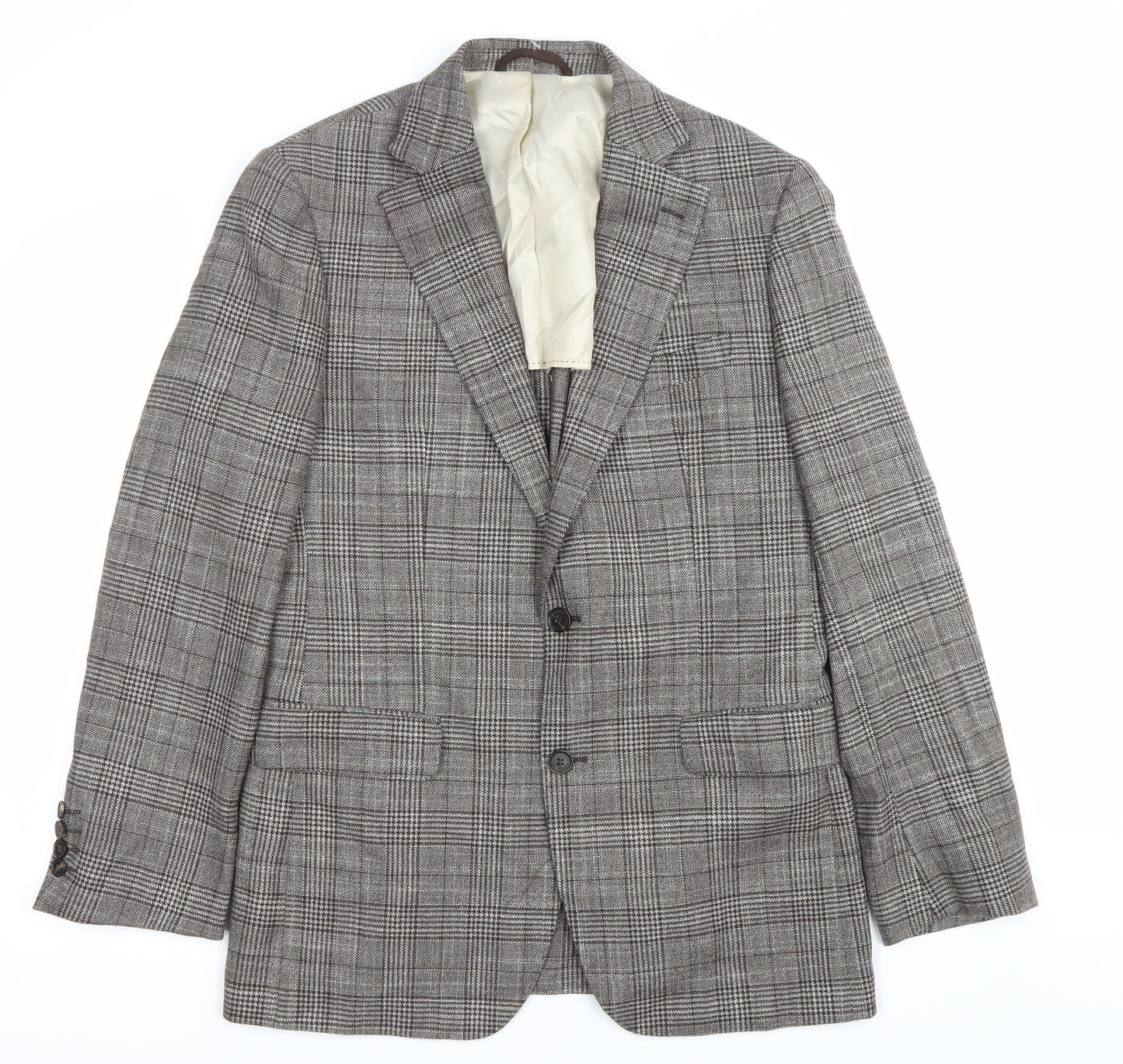 Moss 1851 Mens Grey Checked Wool Silk Blazer Jacket 40 Chest Regular Fit