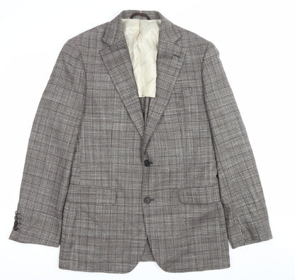 Moss 1851 Mens Grey Checked Wool Silk Blazer Jacket 40 Chest Regular Fit