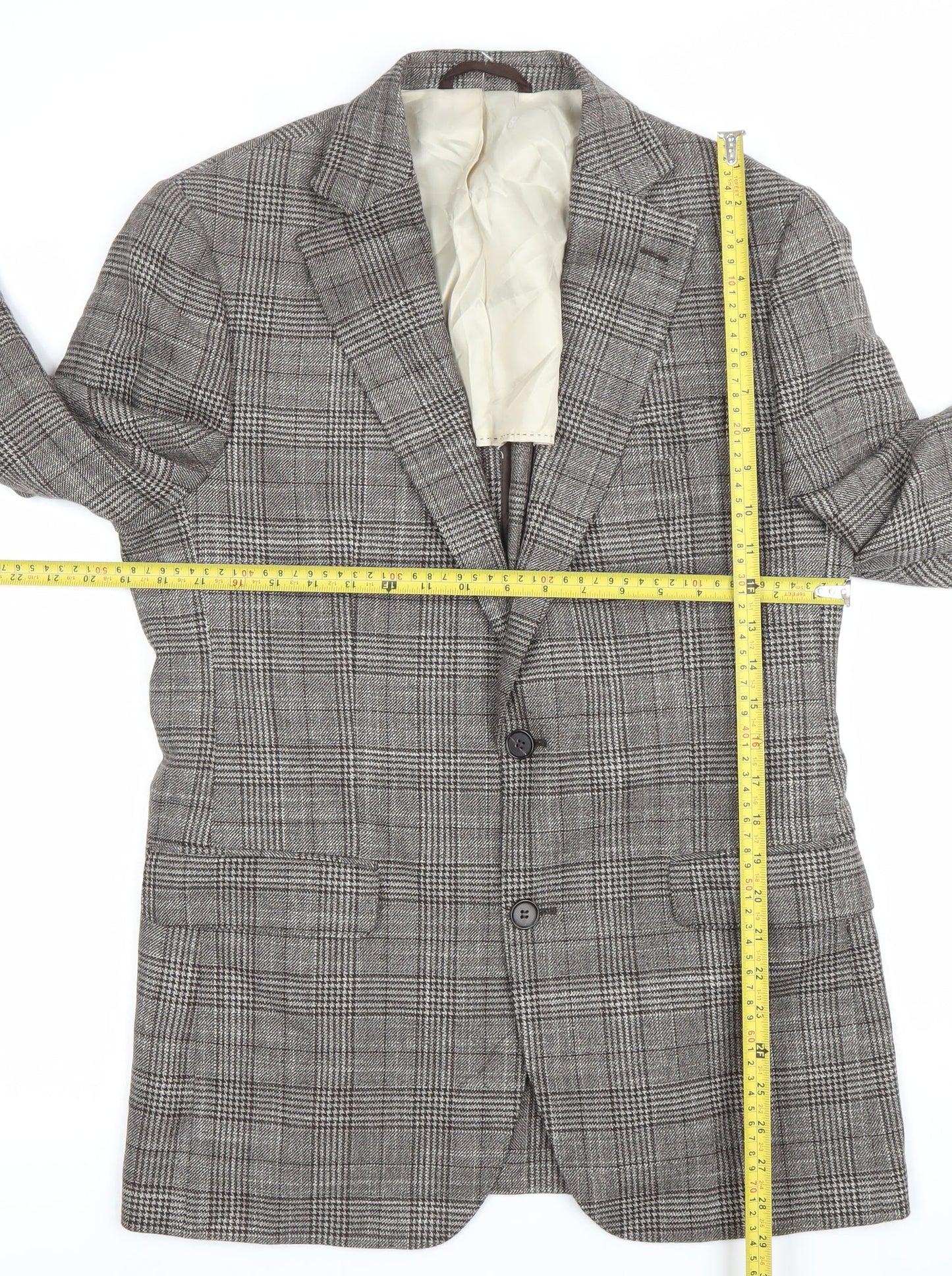 Moss 1851 Mens Grey Checked Wool Silk Blazer Jacket 40 Chest Regular Fit