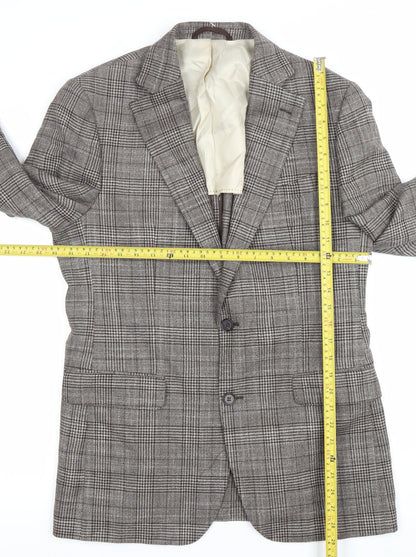 Moss 1851 Mens Grey Checked Wool Silk Blazer Jacket 40 Chest Regular Fit
