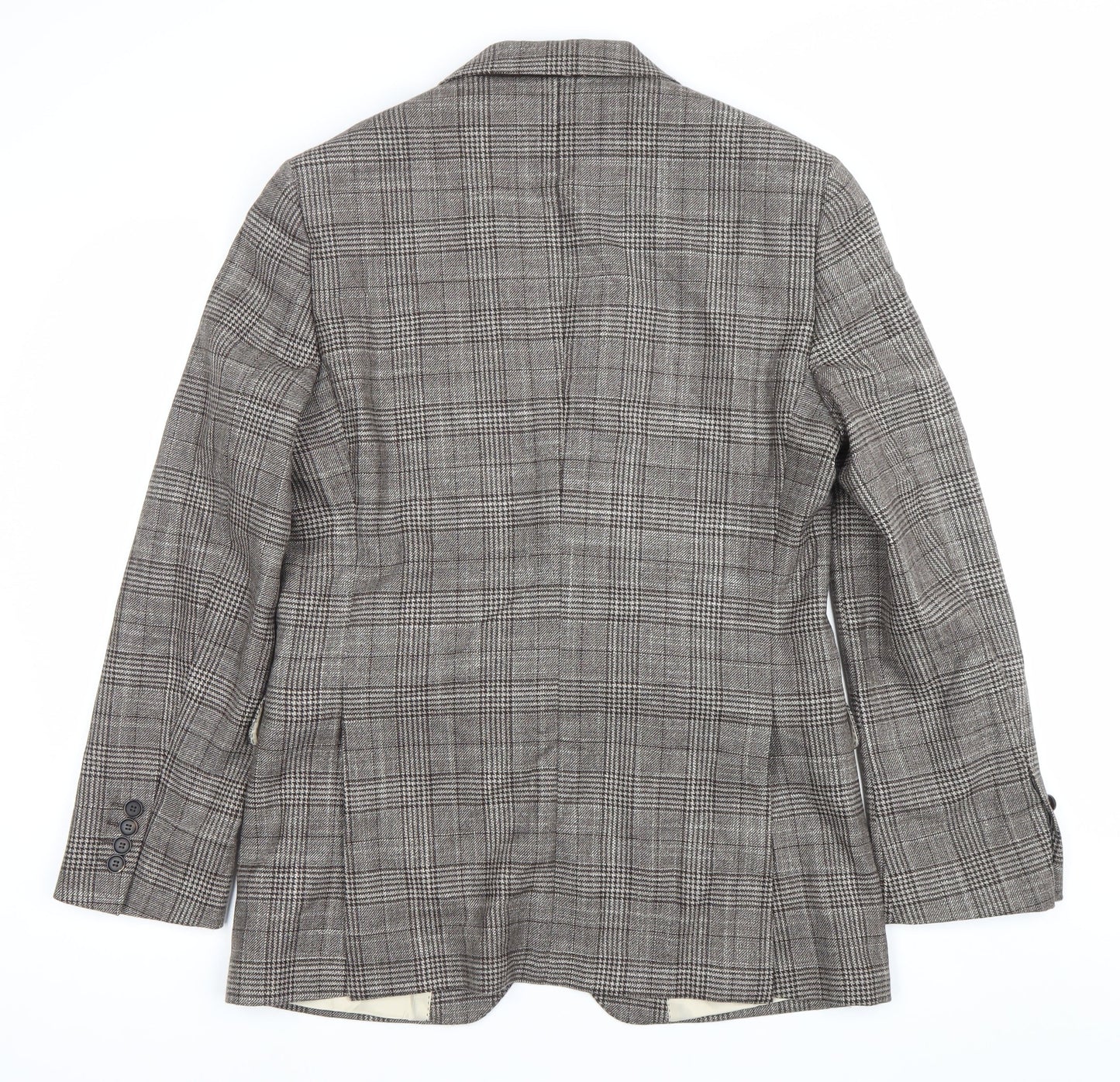 Moss 1851 Mens Grey Checked Wool Silk Blazer Jacket 40 Chest Regular Fit